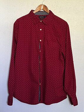 Nautica Mens Classic Fit Shirt Red Button Down Stretch Cotton Size XL